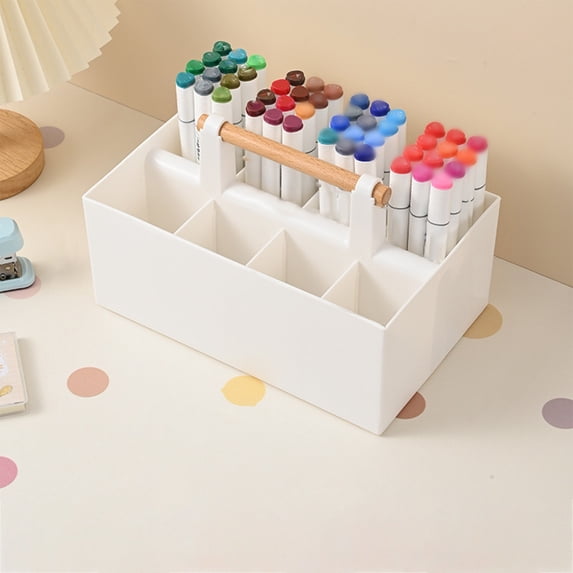 Gnmfd Plastic Desk Storage Box with Multi-Compartment Organizer, Stationery Storage for Pens Markers Office Supplies, Portable Desk Organizer for Workspace Home Office Essentials
