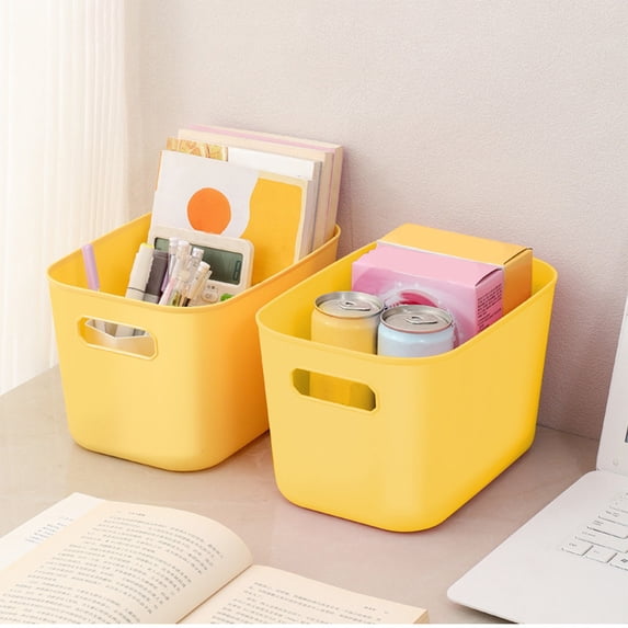 Gnmfd Plastic Storage Box 4pcs Dormitory Book and Clothes Organizer, Stackable Snack Toy Storage Bins for Home Office Pantry Shelves, Space Saving Storage Essentials