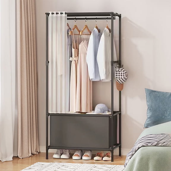 Gnmfd Portable Wardrobe Freestanding Clothes Rack with Shelves and Hanging Rods, Space Saving Storage Organizer for Bedroom, Closet, Dorm, Laundry Room, Compact Home Storage Solution