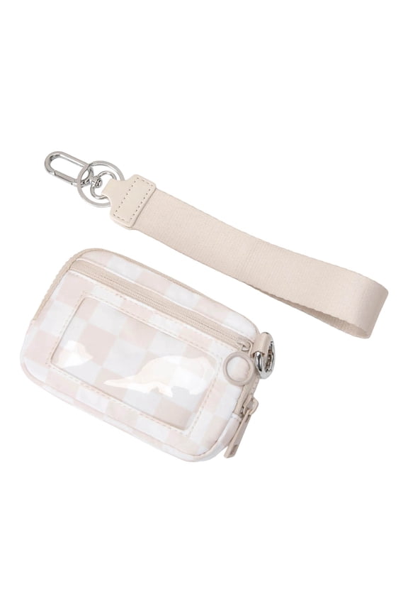 Portable Waterproof Wristlet Pouch with Clear Card Slot Plaid Pattern for Daily Commutes Travel Outdoor Activities, Fashionable Small Purse Organizer, Closet Organizers and Storage