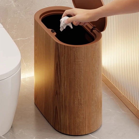 Gnmfd Press Top Flip Lid Trash Can Slim Space Saving Kitchen Dining Bathroom Garbage Bin, Convenient Push Lid with Bag Fix, Compact Narrow Storage Bin for Small Spaces, Modern Home Organization
