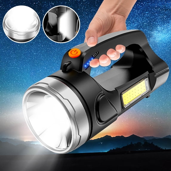 Gnmfd Rechargeable LED Portable Searchlight 5W Super Bright Emergency Torch with Wide Beam 656ft for Outdoor Adventure, Camping, Hiking, Power Outage, Home Safety