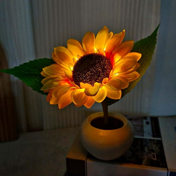 Gnmfd Rechargeable Sunflower LED Night Light Bedside Table Lamp Decorative Romantic Flower Bonsai Light for Bedroom Wedding Birthday Party Garden Christmas Lights