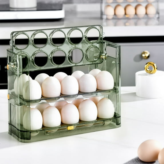 Gnmfd Refrigerator Egg Organizer 3-Layer Flip Tray 30 Egg Storage Box Transparent Stackable Holder with Handle for Fridge Door Kitchen Pantry Organization Home Use Storage