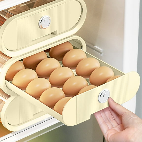 Gnmfd Refrigerator Egg Storage Rack, Clear Visible Drawer Design, Large Capacity Space Saving Egg Organizer for Kitchen, Food Grade Rolling Egg Storage Box for Home and Restaurant