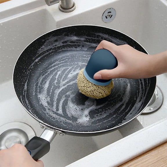 Gnmfd Replaceable Pot and Dishwashing Brush with Bio-Based Fiber for Eco-Friendly Cleaning, Soft Bristles for Non-Stick Cookware, Ergonomic Grip, Multi-Purpose Kitchen, Bathroom, Dishes, Pans