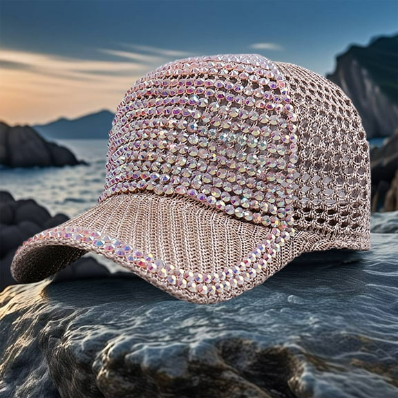 Gnmfd Rhinestone Mesh Baseball Cap Adjustable Sun Hat for Women Men Outdoor Sports Beach Hiking Travel Fishing Fashion Party Decorations Shiny Bling Summer Accessories