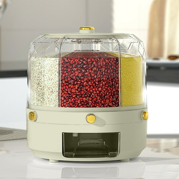 Gnmfd Rotating Rice Storage Box with Compartments, Insect-Proof Sealed Jar for Mixed Grains, Transparent and Visible Grain Organizer, Space-Saving Food Storage Solution for Kitchen