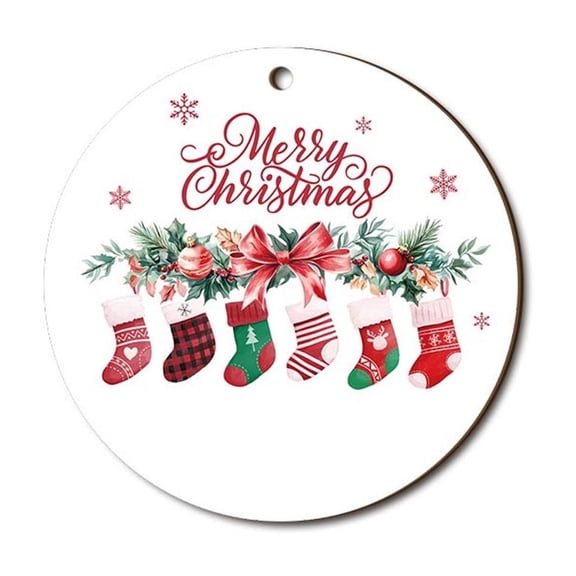 Gnmfd Round Gift Sock Wooden Christmas Pendant Ornament, Holiday Tree, Mantel, Table Centerpiece Decor, Festive Christmas Party Decorations, Seasonal Gift for Home, Office, Family