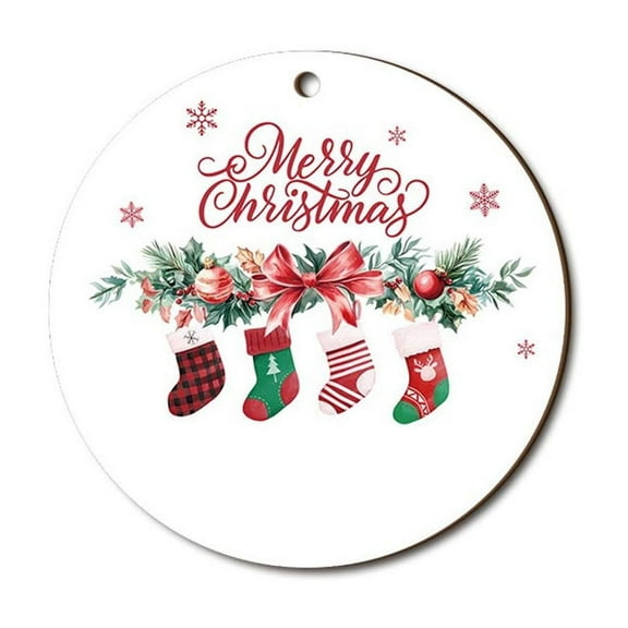 Gnmfd Round Gift Sock Wooden Christmas Pendant Ornament, Holiday Tree, Mantel, Table Centerpiece Decor, Festive Christmas Party Decorations, Seasonal Gift for Home, Office, Family