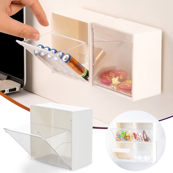 Gnmfd Self-Adhesive Small Wall Mounted Storage Box Organizer for Jewelry Accessories Hair Clips Office Supplies, Transparent Front Dustproof Storage Rack for Bathroom Bedroom Study Desk