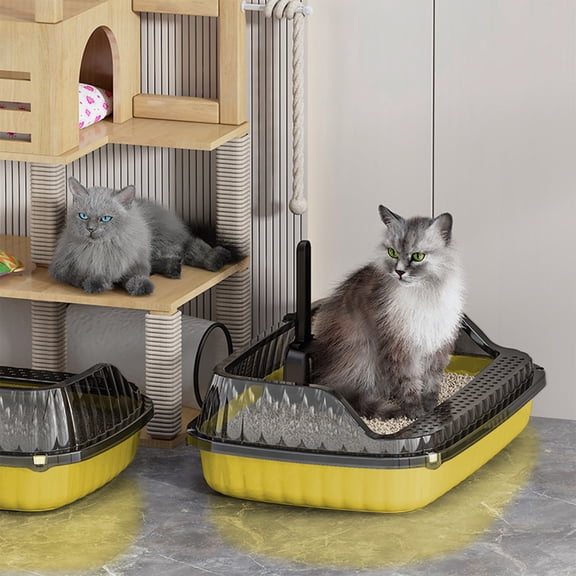 Gnmfd Semi Enclosed High Bar Cats Litter Box with Splash Proof Design, Suitable for Home Cats with Included Shovel, Spacious Cat Toilet for Large Cats, Easy Clean and Hygienic Pet Litter Solution