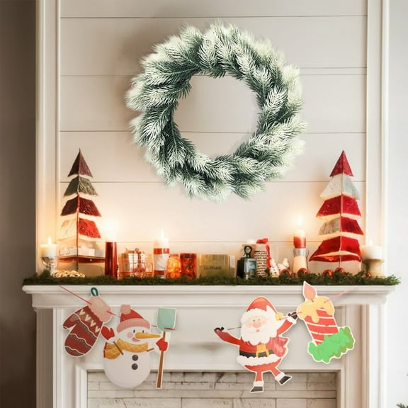 Gnmfd Simulated Needles and Rings Decorative Flower Garlands Door Hanging Windows Border Christmas Plants, Lifelike Holiday Wreath for Front Door Wall Decoration, Greenery Garland Indoor Outdoor