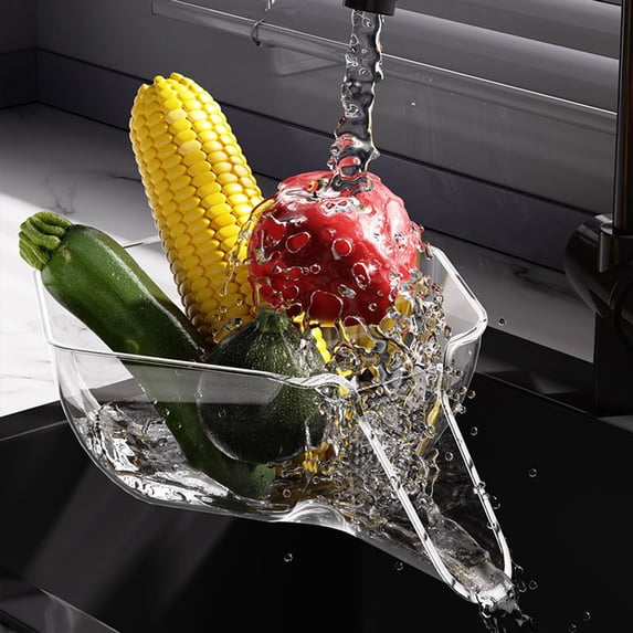 Gnmfd Over Sink Drainer Basket, Multifunctional Fruit Vegetable Colander with Strainer for Kitchen Counter, Dish Drying Rack Organizer for Food Prep, Storage Bins with Lids