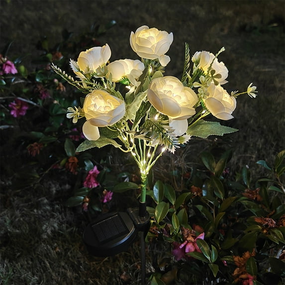 Gnmfd Solar Camellia Garden Lights 7 Lifelike Camellia Buds Warm White LED Lights for Garden Terrace Meadow Yard Solar Lights Outdoor Waterproof Fairy Lights String Lights