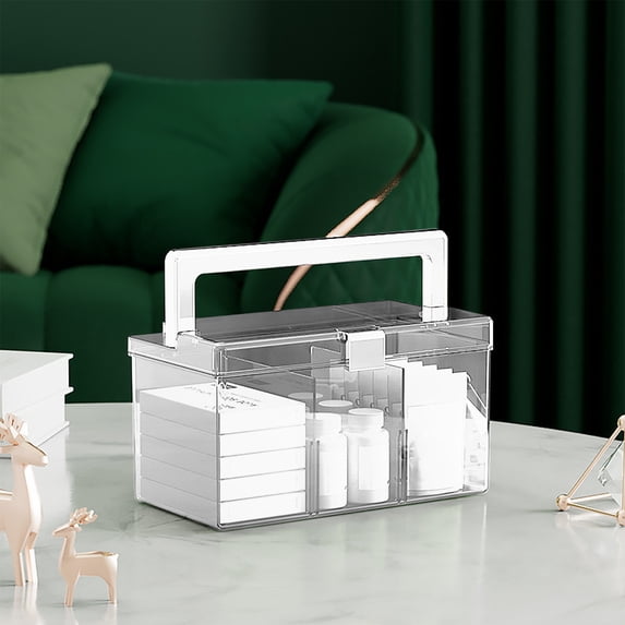 Gnmfd Stackable Storage Containers with Removable Dividers, Clear Home Organization Boxes with Buckles and Handles, Kitchen Office Cosmetic Storage for Pantry Closet and Desk Organization