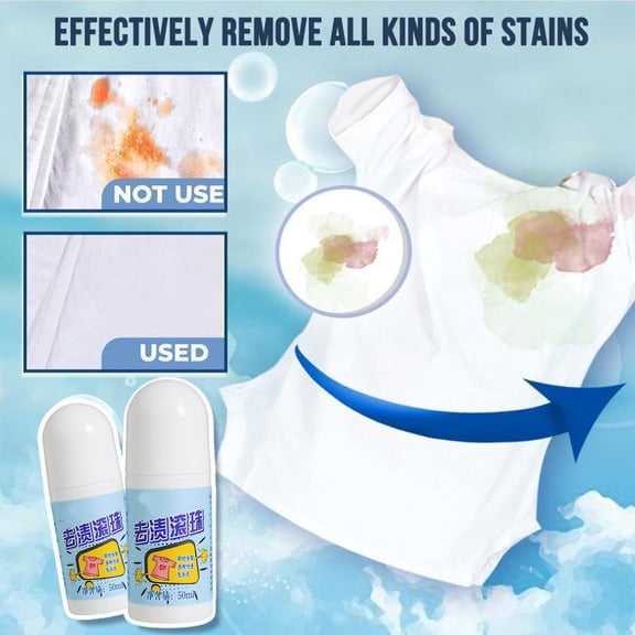 Gnmfd Stain Remover Roller Cleaner 50ml, Instant Stain Removal for Coffee, Tea, Oil, Wine, Food Stains, Portable for Emergency Fixes, Safe for Linen, Denim, Polyester, and More Fabrics