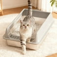thumbnail image 1 of Gnmfd Stainless Steel Cat Litter Box High Sided Non Stick Odor Proof Pet Toilet Open Top Metal Litter Pan with Scoop Storage Rack for Large Cats Indoor Pet Training Cleaning Accessories, 1 of 6