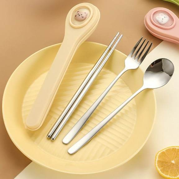 Gnmfd Stainless Steel Cutlery Set Portable Case Spoon Fork Chopsticks Travel Flatware Kit Compact Reusable Utensils Picnic Office Camping Outdoor Dining