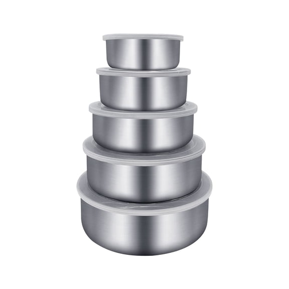 Gnmfd Stainless Steel Food Storage Bowls Set of 5 with Lids, Round Nesting Mixing Containers for Refrigerator Kitchen Meal Prep Picnic Camping BBQ Use