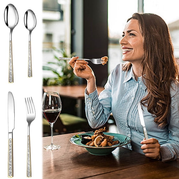 Gnmfd Stainless Steel Four-Piece Double-Sided Tableware Set Fork Knife Spoon Dessert Spoon for Elegant Dining Parties Home Kitchen Gift Occasions Wedding Housewarming Meal Prep