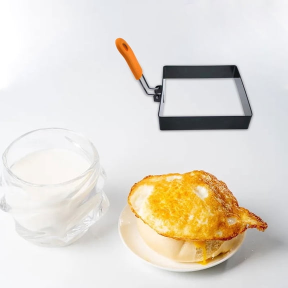 Gnmfd Stainless Steel Non-Stick Omelet Ring with Handle, Frying Meat Pie Baking Tool for Breakfast Pancakes Muffins Cooking, Foldable Heat Resistant Tool