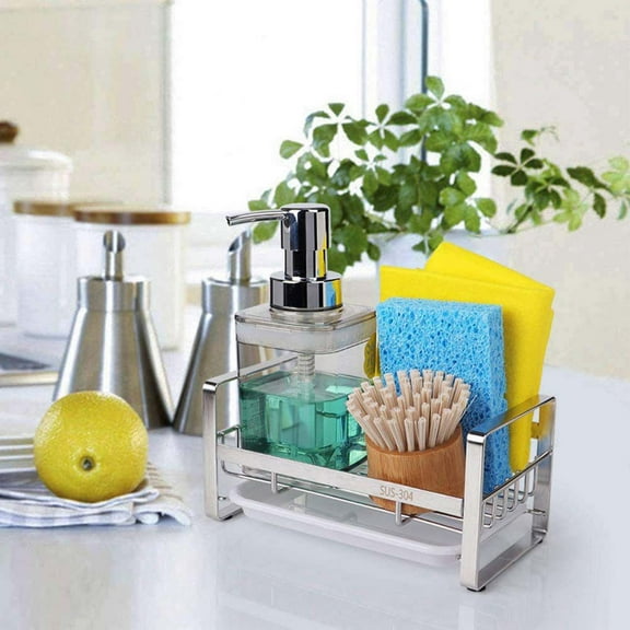 Gnmfd Stainless Steel Sink Organizer Rack for Kitchen Counter Space-Saving Dish Brush Soap Sponge Holder Compact Kitchen Storage Caddy Over the Sink Organizer Essentials
