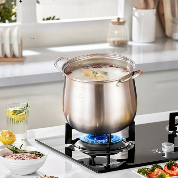 Gnmfd Stainless Steel Stock Pot with Lid and Handle, Induction and Gas Stove Compatible, Large Capacity Multi Purpose Soup, Pasta, Stew Cooking Pot for Home, Kitchen, Family Meals, Dishwasher Safe