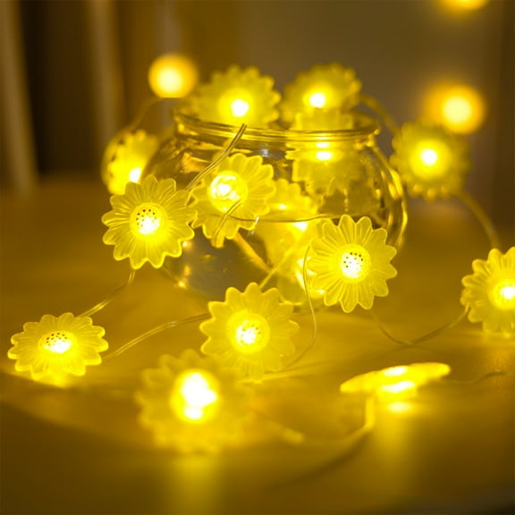 Gnmfd Sunflower Battery Operated String Lights 9.84ft 30 LED Decorative Fairy Lights for Outdoor Patio Bedroom Wedding Party Table Wall Decor Bright Cheerful Atmosphere Lighting