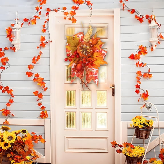 Gnmfd Thanksgiving Decorative Pendant Pumpkin Wall Hanging with Autumn Maple Leaves, Multi-Use Home, Tabletop and Door Display, Fall Harvest Decor, Festive Thanksgiving Celebration Accent