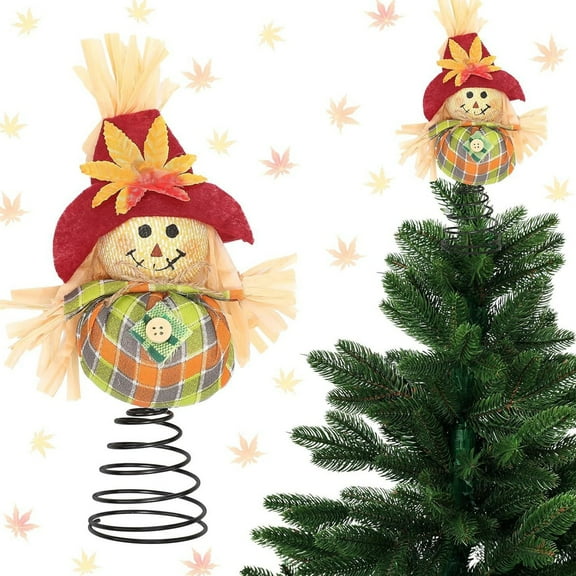 Gnmfd Thanksgiving Scarecrow Tree Topper 7.87x2.36in Fall Spirally Holiday Decoration, Tabletop Fireplace Home Decor for Autumn Harvest Celebration Thanksgiving Christmas Party Seasonal Decor