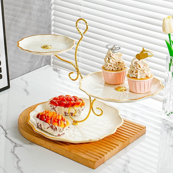 Gnmfd Three Layer Fruit Candy Tray Multi-Tier Snack Storage Organizer for Home Kitchen Dining Room, Leaf Design Serving Tray for Fruits Desserts Nuts, Easy Carry Handle, Holiday Table Decor