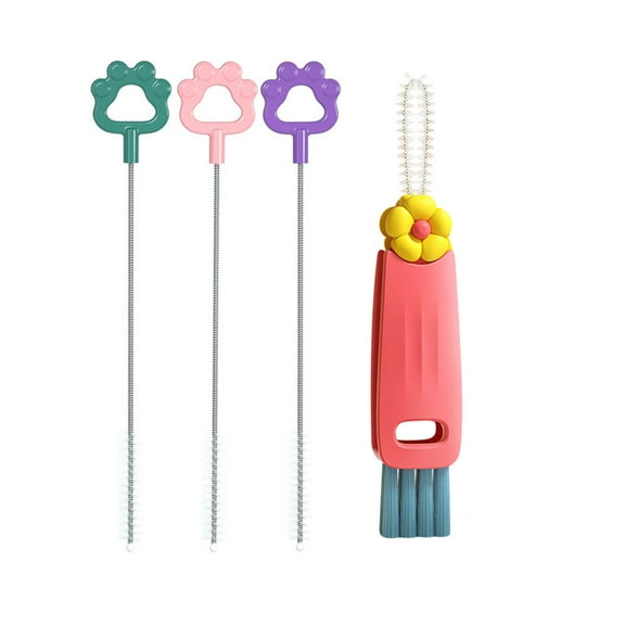 Gnmfd Three In One Cup Lid Cleaning Brush, Multifunctional With 3 Straw Brushes, Rotary Folding 3 Bristle Types, Food Grade Safe, Pointed Cleaning For Cup Lid Nursing Bottle Test Tube