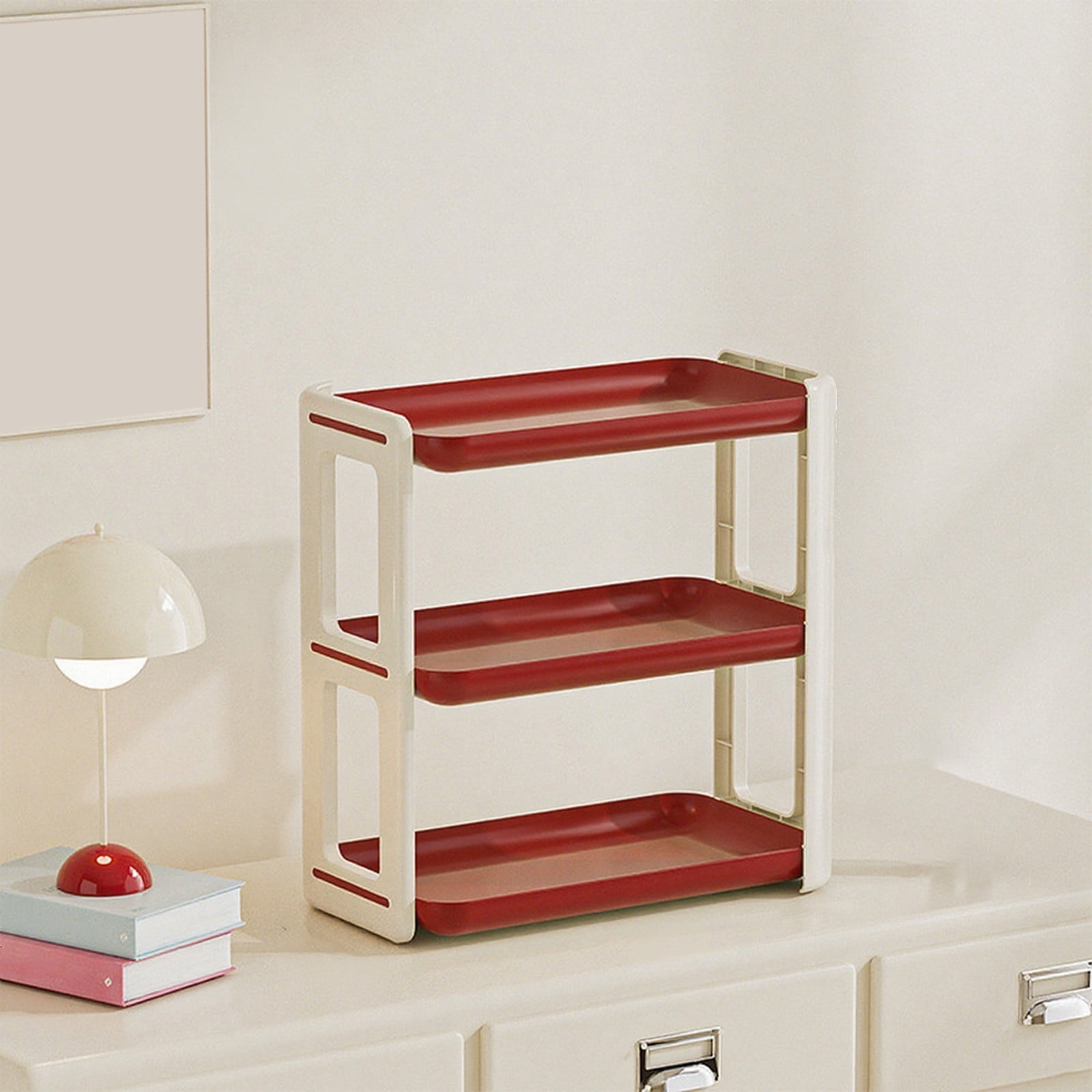 Gnmfd Three-Tier Desk Organizer Mail Rack for Office Countertop Kitchen Spice Storage, Modular Plastic Shelves for Bathroom Vanity Makeup Supplies, Cube Storage Organizer, Storage Drawers