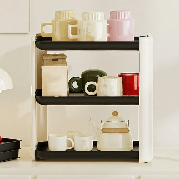 Gnmfd Three-Tier Desk Organizer Mail Rack for Office Countertop Kitchen Spice Storage, Modular Plastic Shelves for Bathroom Vanity Makeup Supplies, Cube Storage Organizer, Storage Drawers