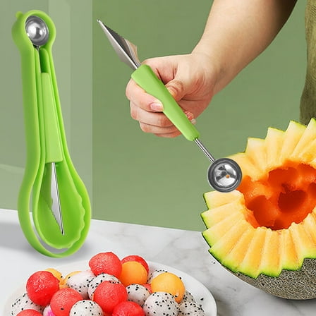 Gnmfd Three-in-One Fruit Carving Knife Tool Set, Stainless Steel Multifunction Fruit Scoop Slicer Peeler for Melon Apple Kiwi Garnish, Easy Clean Tool
