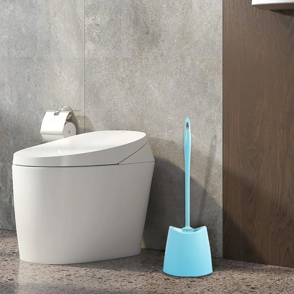 Gnmfd Toilet Brush Set with Base for Thorough Cleaning, Flat Head Reaches Under Rim, Non-Slip Handle, Rust-Resistant, Wall-Mount or Stand Option, Bathroom Corners, Home, Hotel