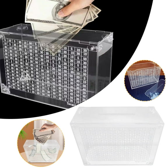 Gnmfd Transparent Acrylic Coin Bank Piggy Money Storage Jar for Home Date Counter Savings Collection Display Food Storage Containers with Lids Pantry Organizers and Storage