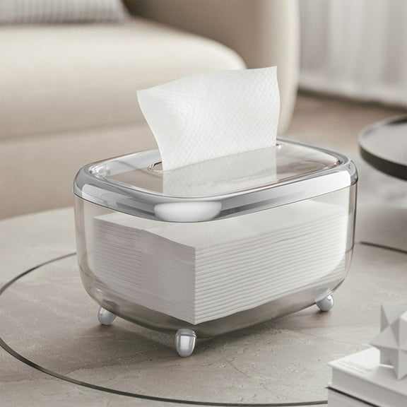 Gnmfd Transparent Paper Towel Box with Flip-Top Lid Magnetic Closure and Built-In Spring Base, Napkin Storage Organizer for Kitchen Bathroom Living Room Office, Household Storage Essentials