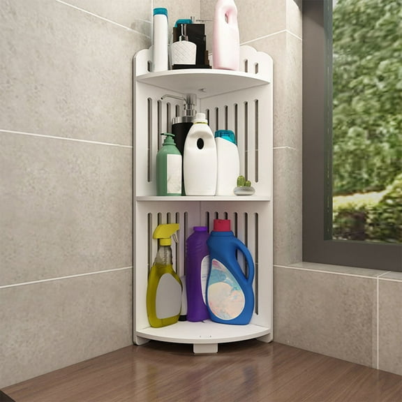 Gnmfd Triangular Corner Shelf for Bathroom, Toilet, and Kitchen, Multi-Layer Storage Shelf, Stable Plastic Construction, Perfect for Toiletries, Detergents, and Space-Saving Pantry Storage