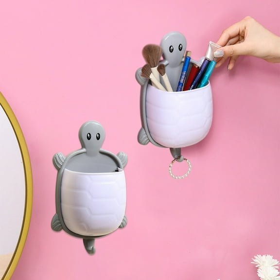 Gnmfd Turtle Shaped Bathroom Wall Mounted Storage Box Toothbrush Toothpaste Holder Comb Razor Organizer for Washstand Space Saving Suction Cup Storage Rack for Bathroom Vanity Countertop
