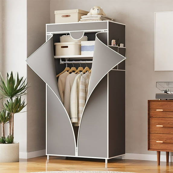 Gnmfd Uncomplicated Cloth Wardrobe Storage Cabinet Freestanding Clothes Rack for Bedroom, Living Room, Entryway, Hanging Clothes, Shoes, Bags, Space Saving Home Organization