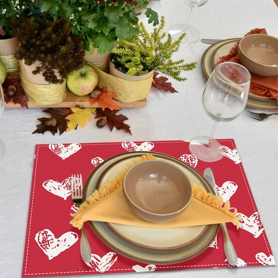 Gnmfd Valentine's Day Heart Placemat Linen Table Cover Heat Resistant Dining Room Decor for Romantic Dinner Home Kitchen Party Perfect with Throw Blanket or Blanket Storage