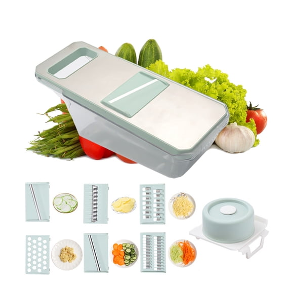 Gnmfd Vegetable Chopper with 6 Interchangeable Stainless Steel Blades, Food Cutter with Container, Multi-Functional Kitchen Dicer for Salad Prep, Easy Cleaning Dishwasher Safe Use