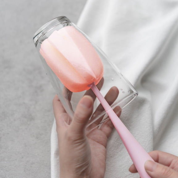Gnmfd Vertical Cup Brush Sponge Cleaning Brush for Glass Cups, Soft Non-Scratch 360° Rotating Sponge Head, Deep Cleaning Brush for Bottles Mugs Wine Glasses Kitchen Sink