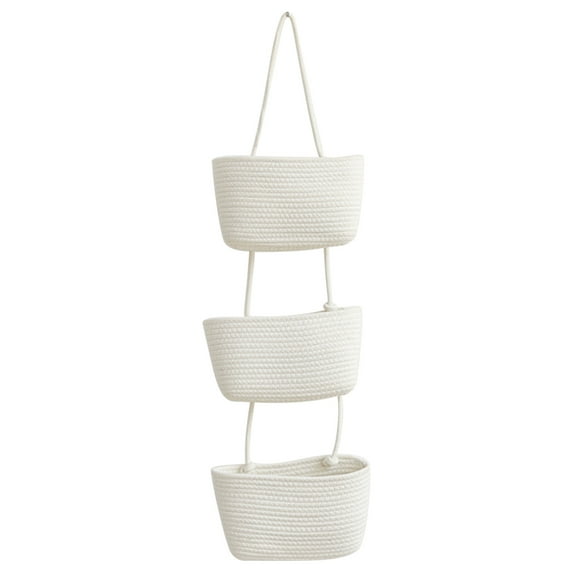Gnmfd Wall Hanging Basket Storage, 3-Layer Cotton Rope Hanging Organizer, Decorative Storage for Books, Toys, Scarves, and Accessories, Space-Saving Organizer for Home and Office