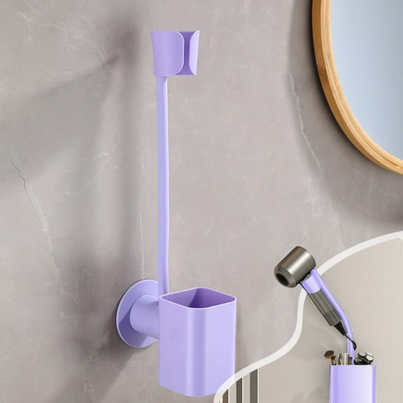 Gnmfd Wall Mounted Hair Dryer Stand with Cable Hanger, Hands Free Adjustable Blow Dryer Rack for Bathroom, 360° Rotation for Styling, Makeup, Nail Care and Home Use