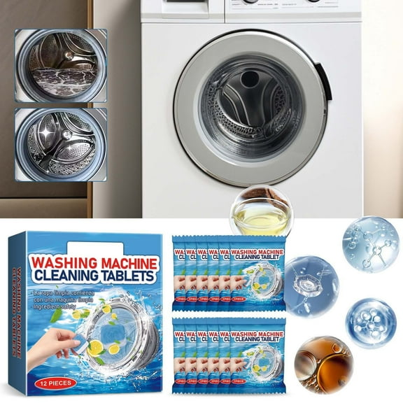 Gnmfd Washing Machine Cleaning Tablets, Descaling and Deodorizing Tablets for Front Load and Top Load Washers, Removes Dirt, Odors, Prevents Build-up, Easy to Use, 12pcs - High-Performance