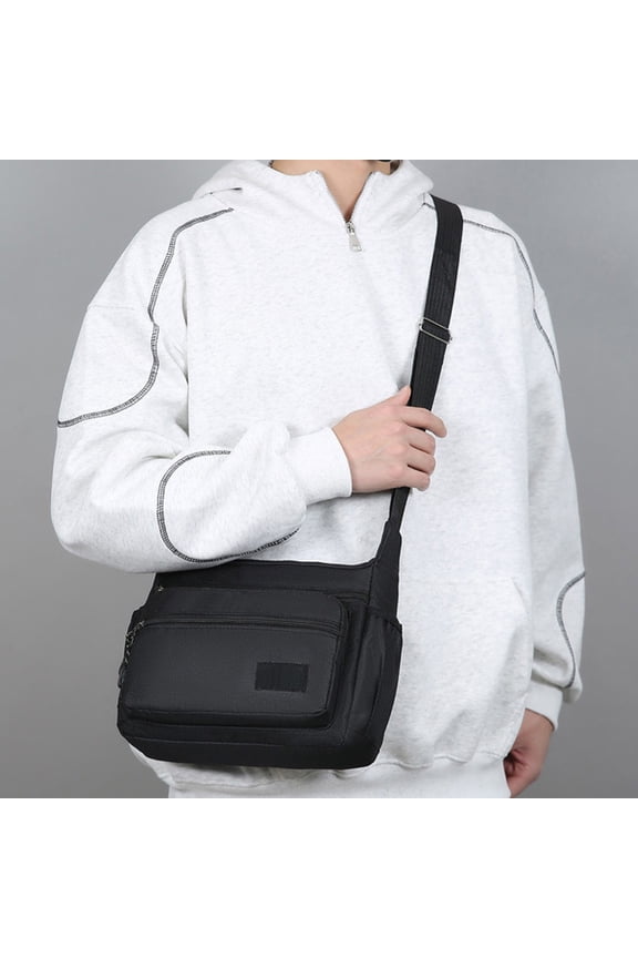 Waterproof Nylon Crossbody Chest Bag, Outdoor Sling, Lightweight Travel Shoulder Messenger, 9.84 x 7.87 x 3.14 In, Adjustable Strap, Water Resistant, Gray Blue Black Green