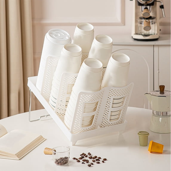 Gnmfd White Cup Holder Rack for Kitchen, Stand for Disposable Cups and Lids, Space-Saving Cup Organizer for Coffee Shop, Bar, Office, Easy to Assemble, Maximize Counter Space